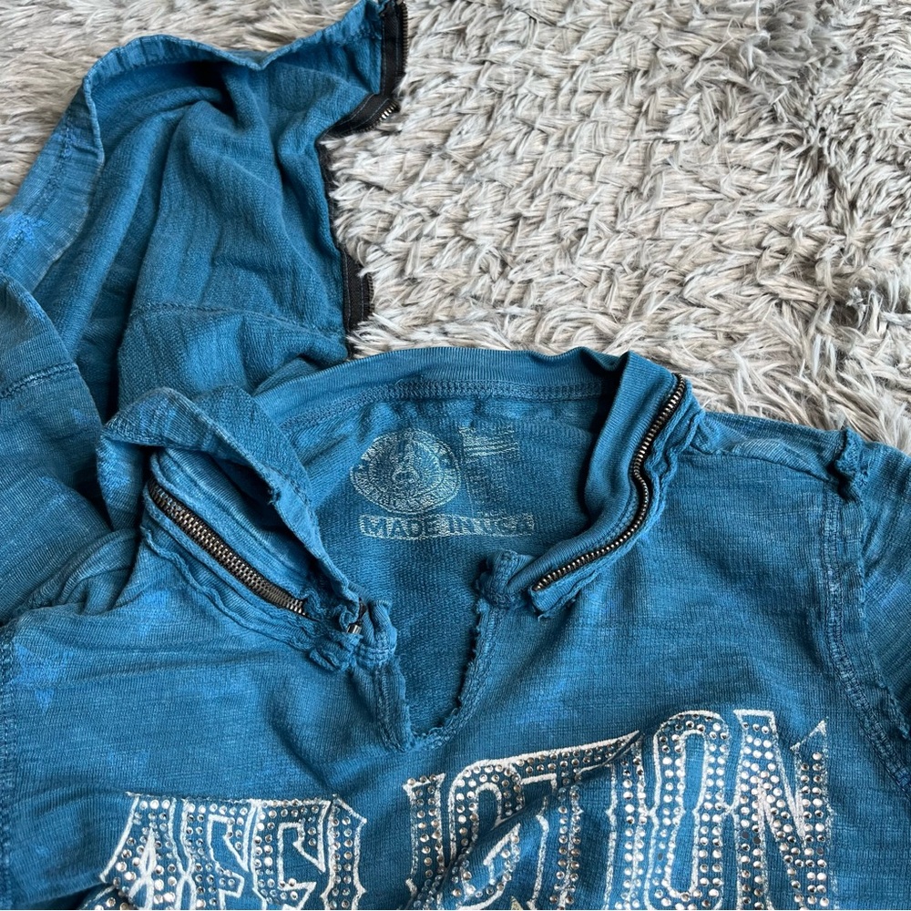 Affliction Hoodie Womens Small Embellishment Spellout Eagle Detach Hood Blue - Picture 14 of 16
